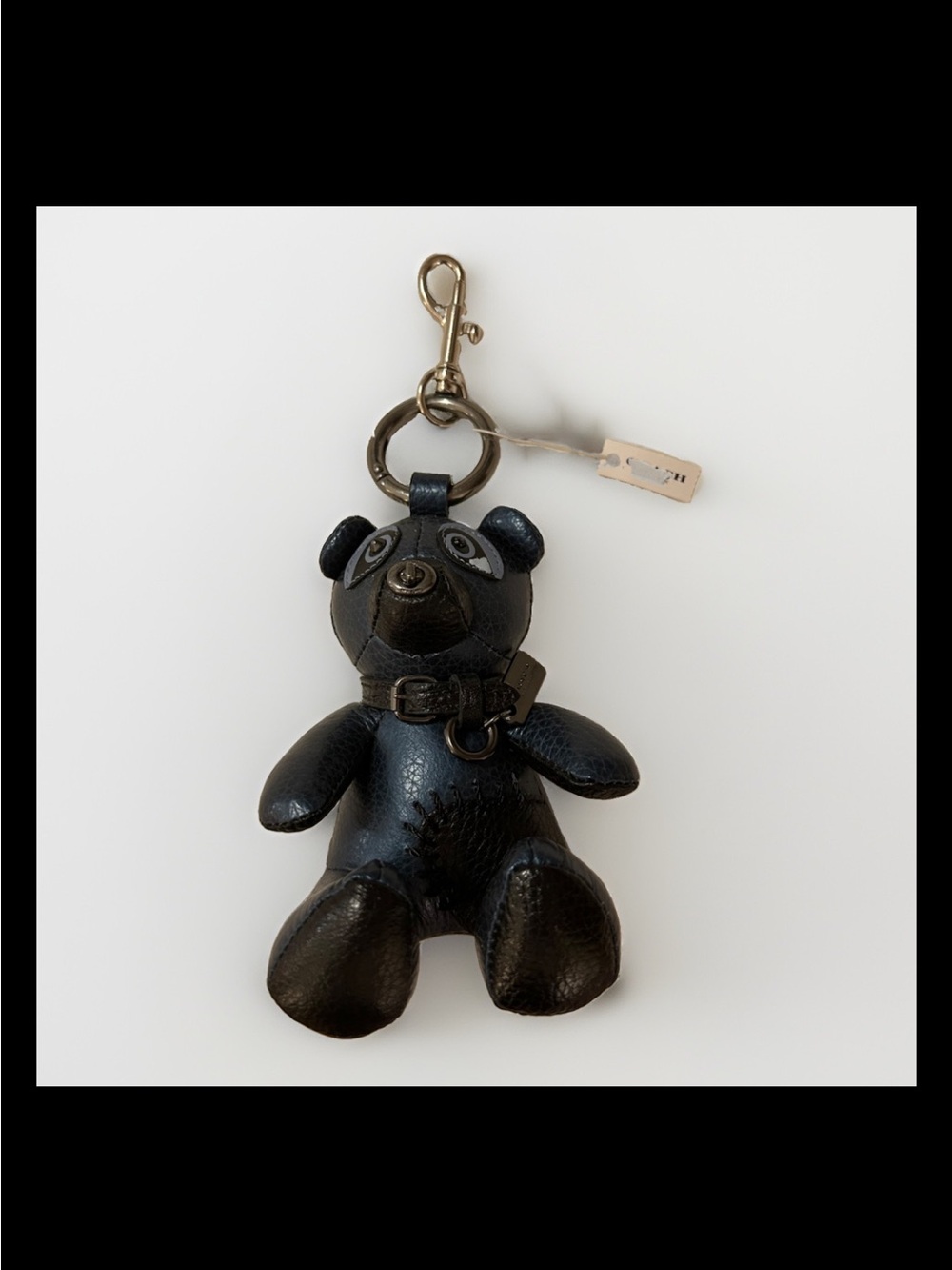Coach Ace Metallic Blue Leather Teddy Bear Bag Charm, Key Fob F56743 *RARE* NEW